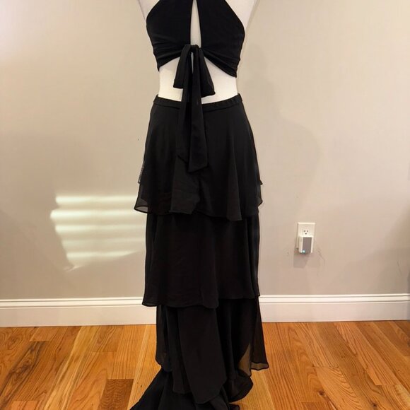 Lulus Tier And Now Black Tie-back Tiered Maxi Dress - Size M - Picture 6 of 13